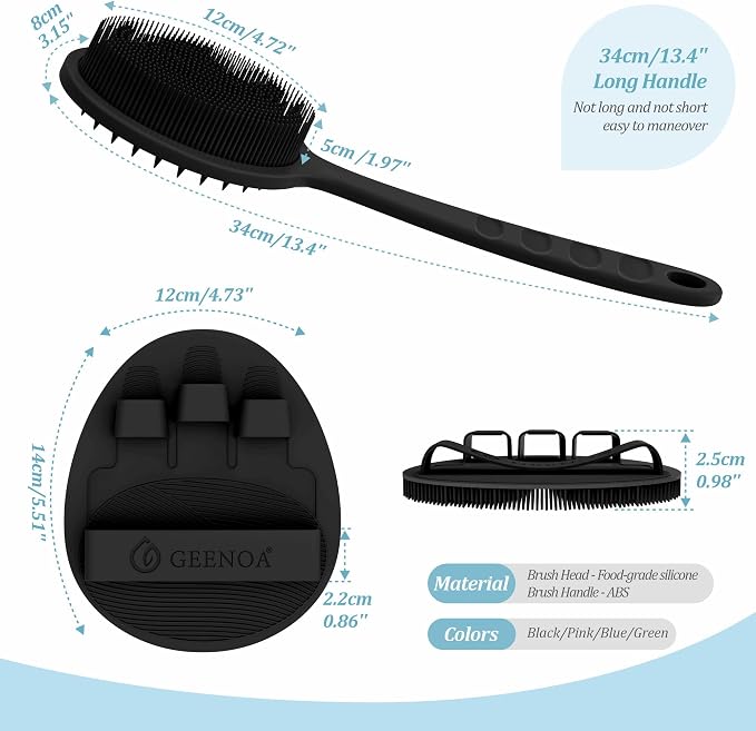 Silicone Back Scrubber & Bath Glove Set 2PCS, 13.4'' Gentle Shower Back Scrubber - Image 2