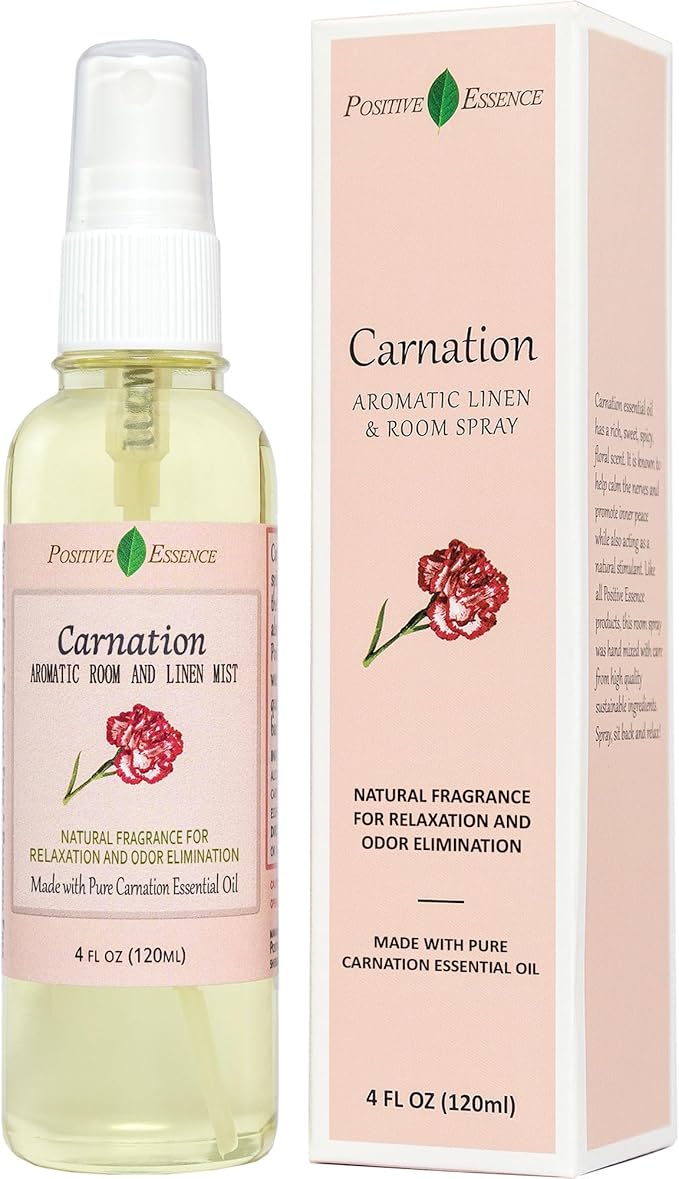 Carnation Linen & Room Spray, Natural Aromatic Bathroom Spray Made by PositiveEssence