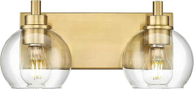 Bathroom Light Fixtures, 2 Light Brushed Gold Vanity Light, Modern Wall Sconces by Metwet