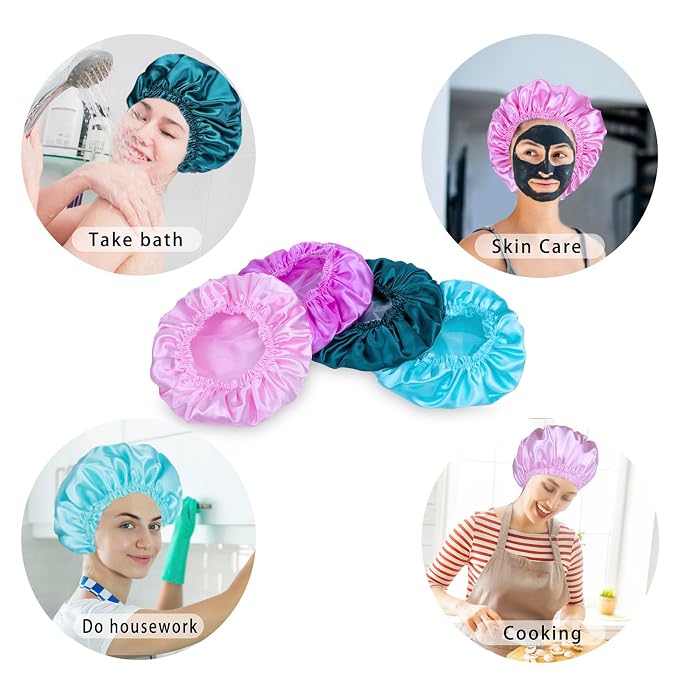 Shower Caps for Women, Double Waterproof Layers Shower Cap, Bathing Shower Caps - Image 5