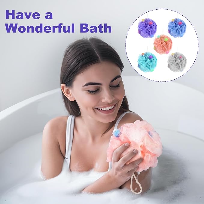 CHENGU 50 Pack Loofah Sponge Bath Sponge Shower Loofah Mesh Shower Ball Bath - Image 5