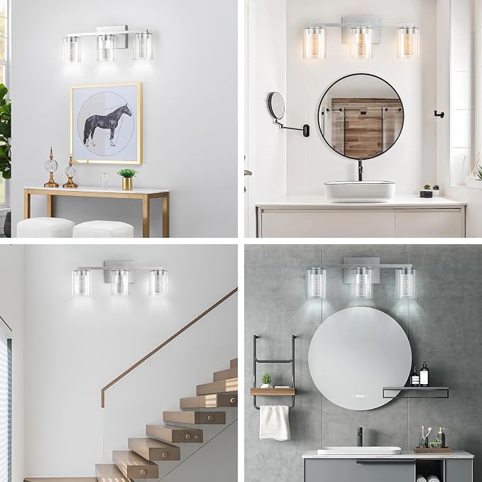 LED Modern Bathroom Light Fixtures Over Mirror, 3-Light Brushed Nickel Vanity - Image 7