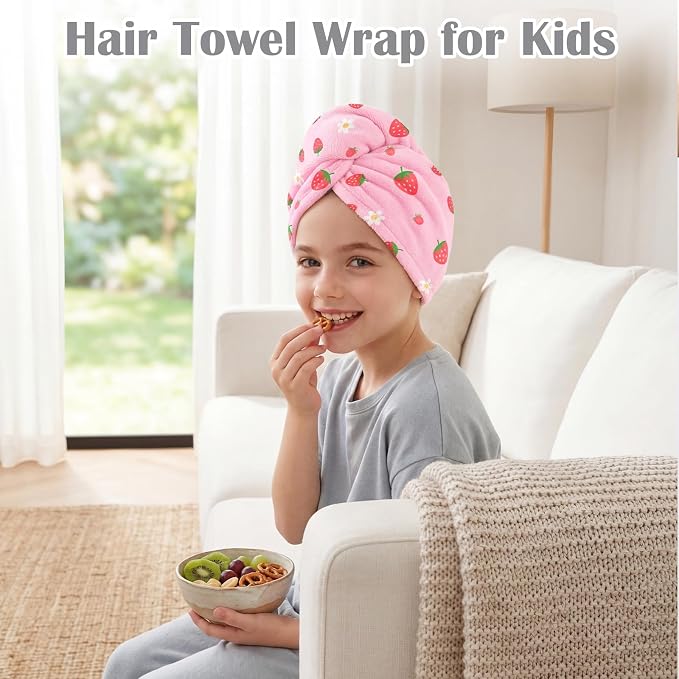 Microfiber Hair Towel Wrap for Kids 2 Pack Quick Drying Hair Towels - Image 3