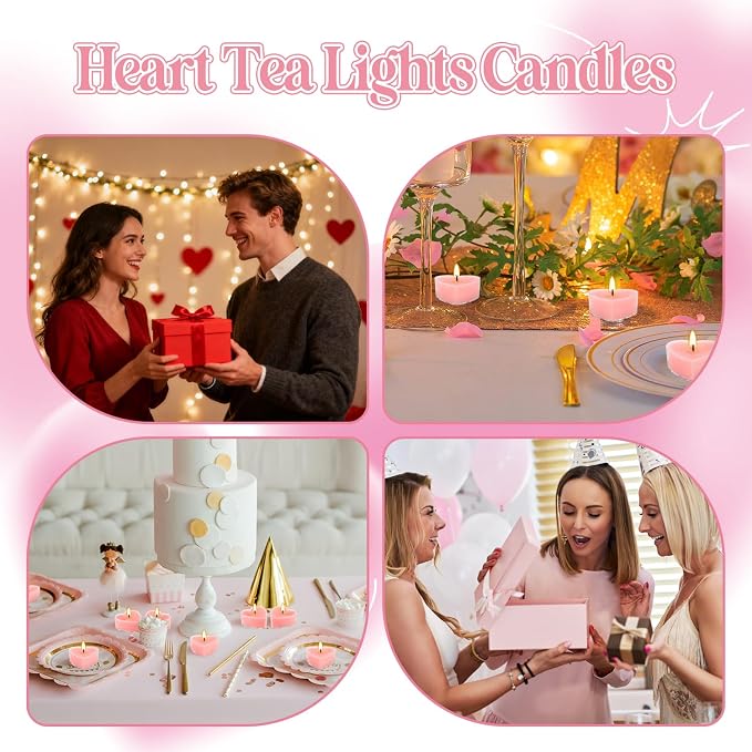 Valentine's Gift 50 PCS Heart Shaped Tea Light Candles, Rose Scented 4-Hour - Image 8