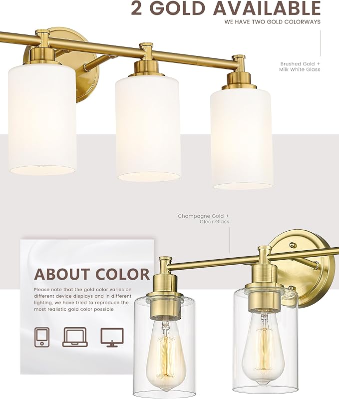FEMILA 25" Brushed Gold Bathroom Light Fixtures, 4 Light Vanity Light Fixture - Image 6