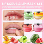 4 PCS Lip Scrub and Mask Set, Strawberry Watermelon Lip Exfoliator Scrub - Image 2