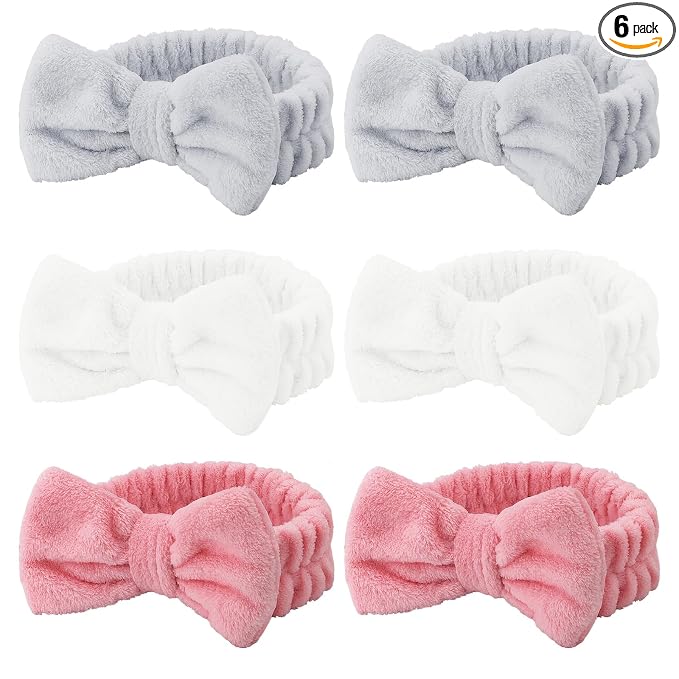 Casoty 6 Pcs Skincare Spa Headband Make Up Headbands, Bow Hair Band, Soft Coral by Casoty