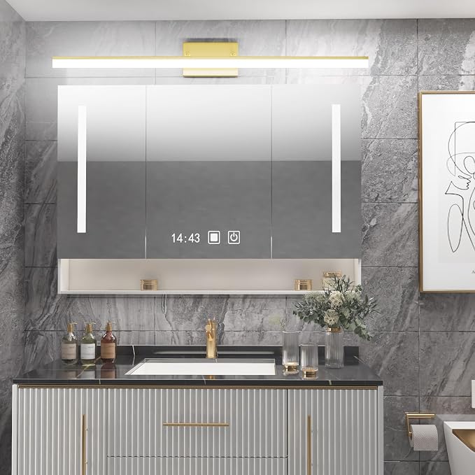 Aipsun Brushed Brass Vanity Light Fixtures 40inch Modern LED Bathroom Fixtures - Image 3