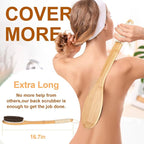 eaxun Bamboo Shower Brush with Curved Long Handle, 16.7 Inches Exfoliating Back - Image 2
