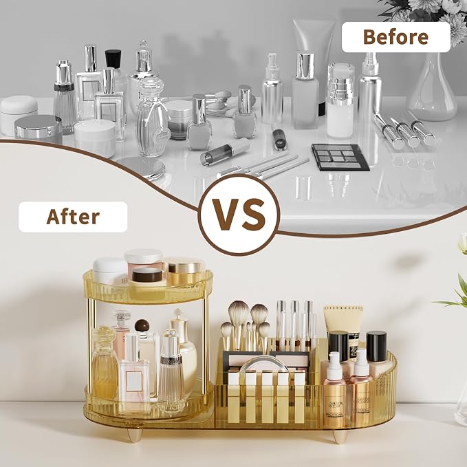 Rotating Makeup Organizer for Vanity, 2 Perfume Trays - Image 6