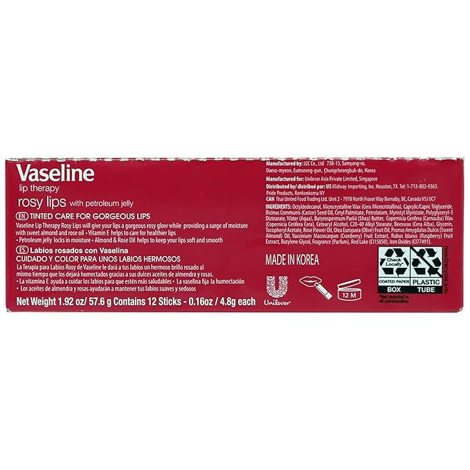Vaseline Lip Rosy, Fast-Acting Nourishment, or Damaged Lips, Lip Balm, 12 Sticks - Image 4