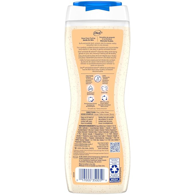 Dial Body Wash, Exfoliate & Restore Cocoa Butter & Orange Extract, 16 Fl Oz - Image 6