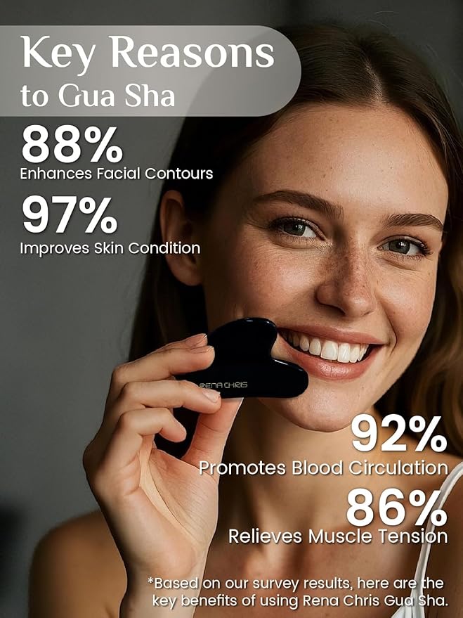 Rena Chris Gua Sha Facial Tools: Natural Obsidian Guasha Tool - Image 4