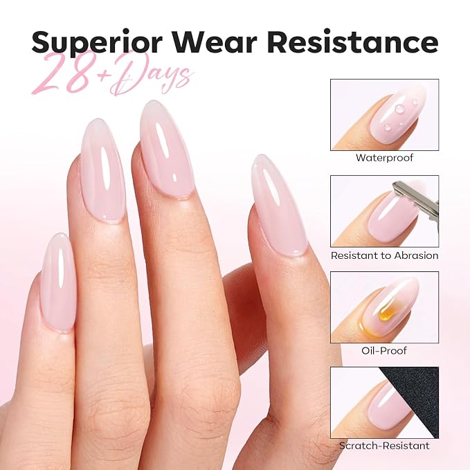 modelones Builder Nail Gel Top Coat, 15 ML No Wipe Ultra Gloss Milky Pink Gel - Image 3