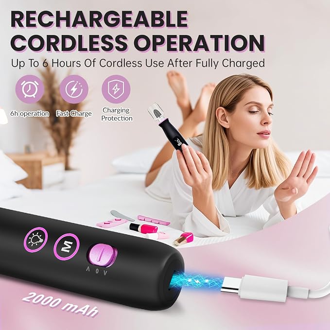 Electric Nail Drill, Cordless 2000 mAh Rechargeable Portable Nail File 12 in 1 - Image 3