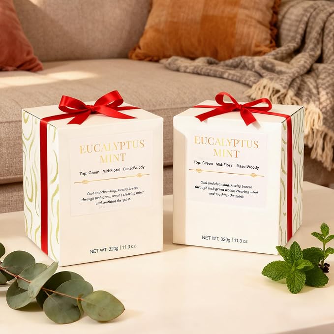 2 Pack Candles for Home Scented, Wood Wick Eucalyptus Mint Scented Candle - Image 4