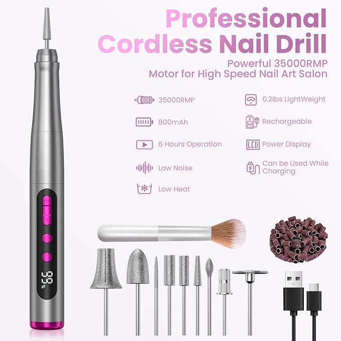 Cordless Nail Drill 35000RPM, Portable Electric Nail File - Image 8