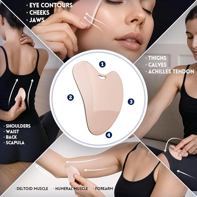 Yeamon Gua Sha Facial Tools and Face Roller Set, Facial Massage Tool - Image 4