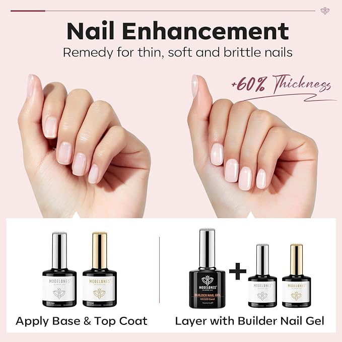 modelones Top Coat with Builder Nail Gel, Nude Pink Color Builder Top Nail Kit - Image 3