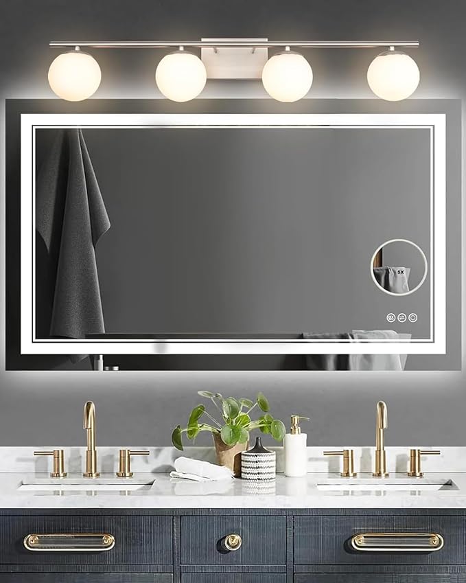 New Bathroom Vanity Light Fixtures 4 Lights Brushed Nickel Glass Shade Modern - Image 6