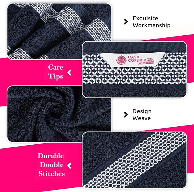 CASA COPENHAGEN Solitaire 6 Pieces Towel Set- Navy, 600 GSM 2 Bath Towel 2 Hand - Image 6