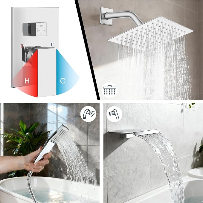Midanya Shower System with Tub Spout, Bathtub Shower Faucet Set with Square - Image 4