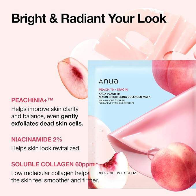 ANUA Peach 70 Niacin Brightening Collagen Mask, Overnight Face Mask - Image 3