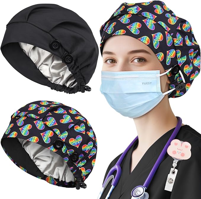 2 Pack Satin Lined Bouffant Scrub Caps - Image 5