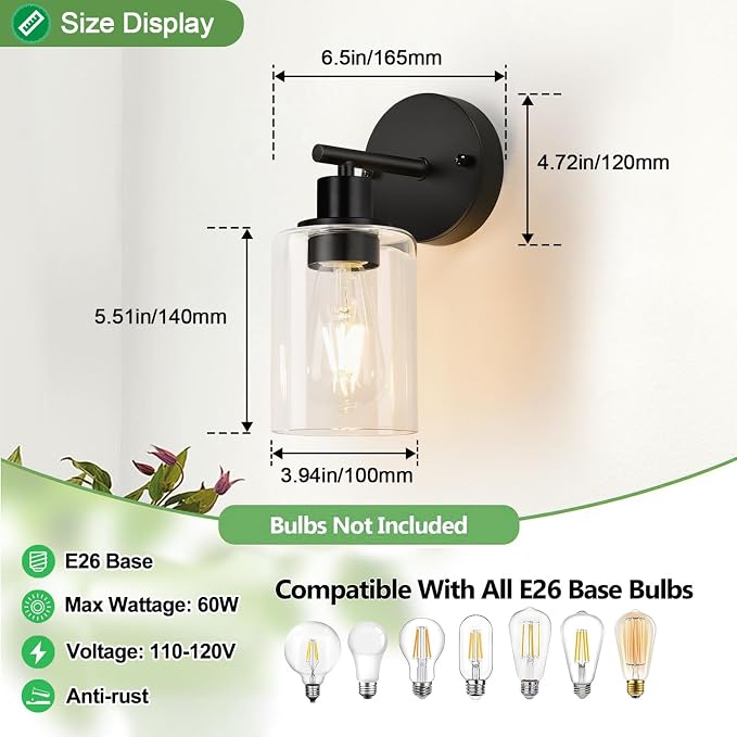 Zarbitta Set of 2 Wall Sconces for Bathroom, Bathroom Wall Lamp for Mirror - Image 8