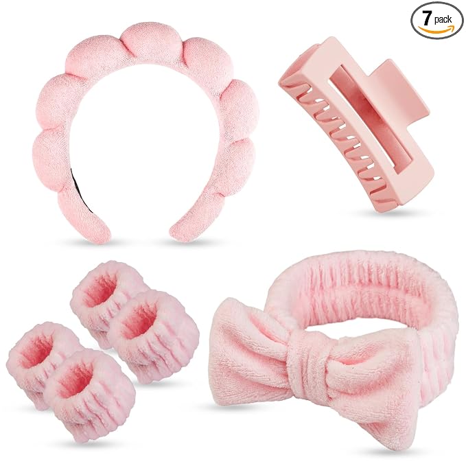 7 Pcs Spa Set, Facial Headband and Wristband Set, Skincare Accessories by Unknown