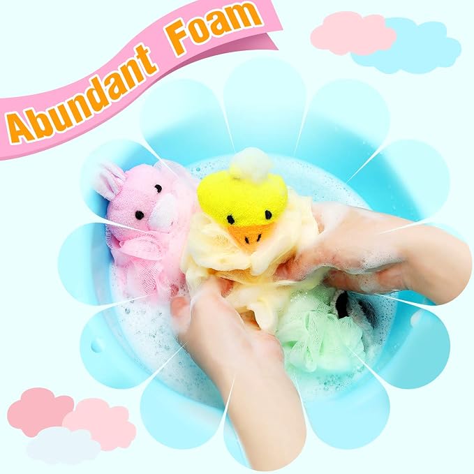 Boao 8 Pieces Kids Bath Loofahs Animal Bath Sponge Cartoon Shower Loofahs Cute - Image 4