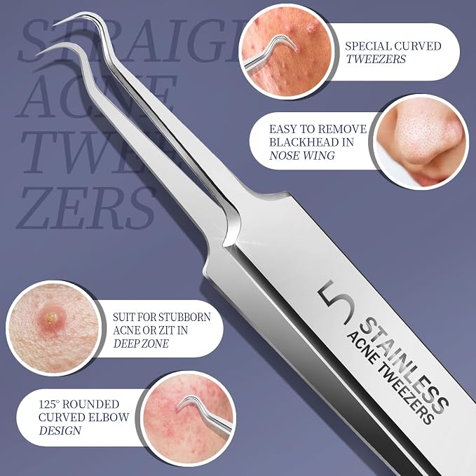 Teenitor 7 Pcs Pimple Popper Tool Kit, Surgical Grade Blackhead Remover Tools - Image 3