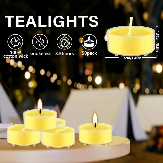 Fclayvts 3.5-Hour 50Pack Citronella Tealight Candles, Outdoor and Indoor Summer - Image 3