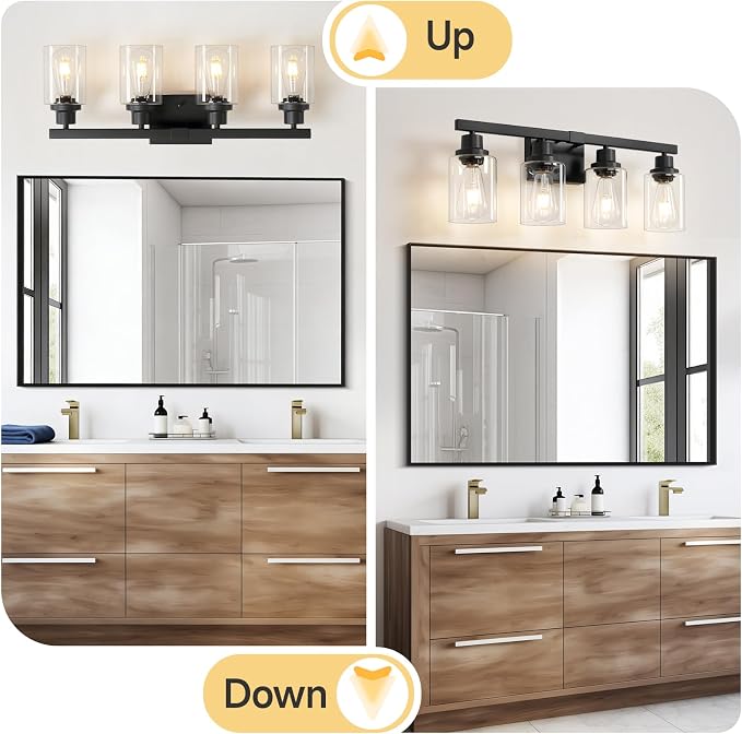 4-Light Bathroom Vanity Light, Modern Matte Black Wall Sconce Lighting - Image 7