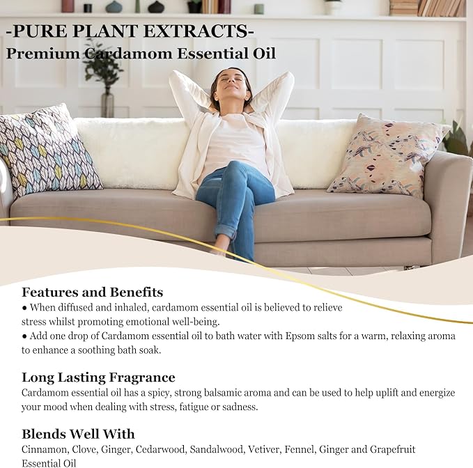 EUQEE Cardamon Essential Oil 118 ml Large Bottle Premium Cardamon Oil - Image 4