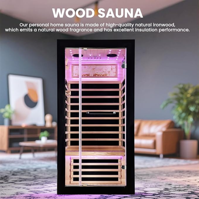 OUTEXER One Person Sauna Far Infrared Saunas Room Canadian Hemlock 1450W Dry - Image 5