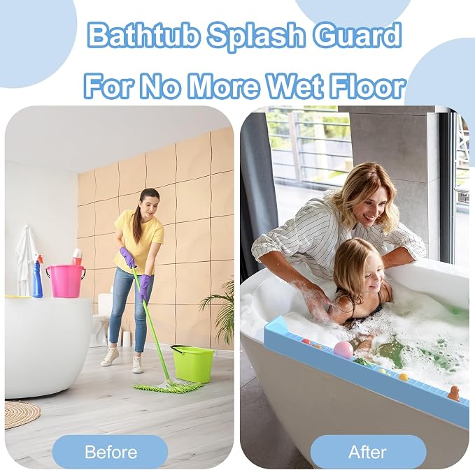 Splash Guard for Bathtub Kids, Longer Silicone Bathtub Water Guard, Toy Tray - Image 5