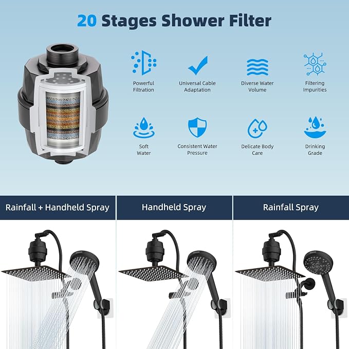 Hibbent All Metal 10'' Dual Filtered Rainfall Shower Head Combo, High Pressure - Image 7