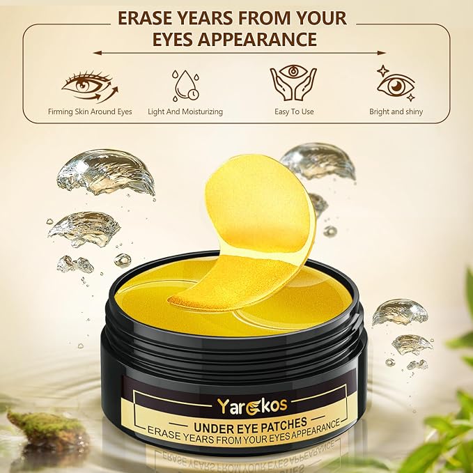 24K Gold Eye Mask 60Pcs, 5 Portable Golden Collagen Under Eye Patches, 30 Pairs - Image 4