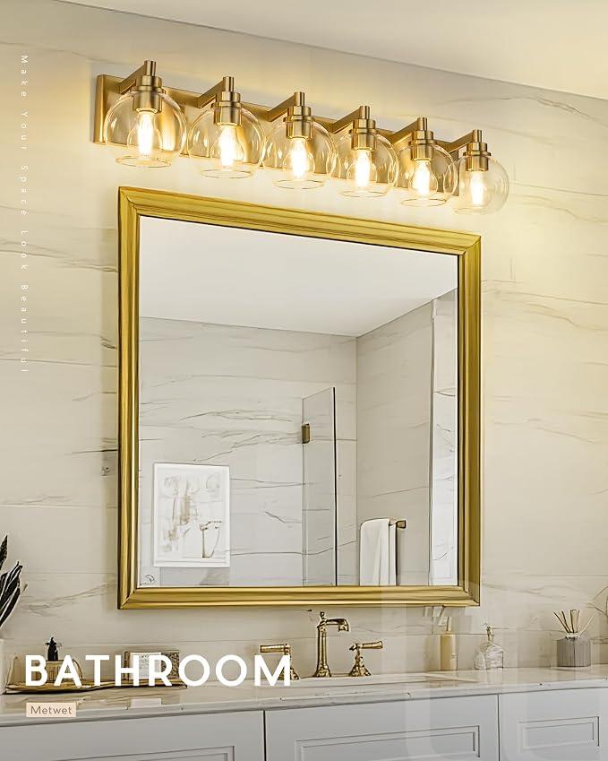 Bathroom Light Fixtures, 6 Light Brushed Gold Vanity Light, 38 Inch Modern Wall - Image 6