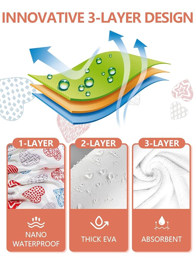 Years calm Terry Lined Shower Cap, Triple Layer Heart Motifs, Waterproof - Image 3