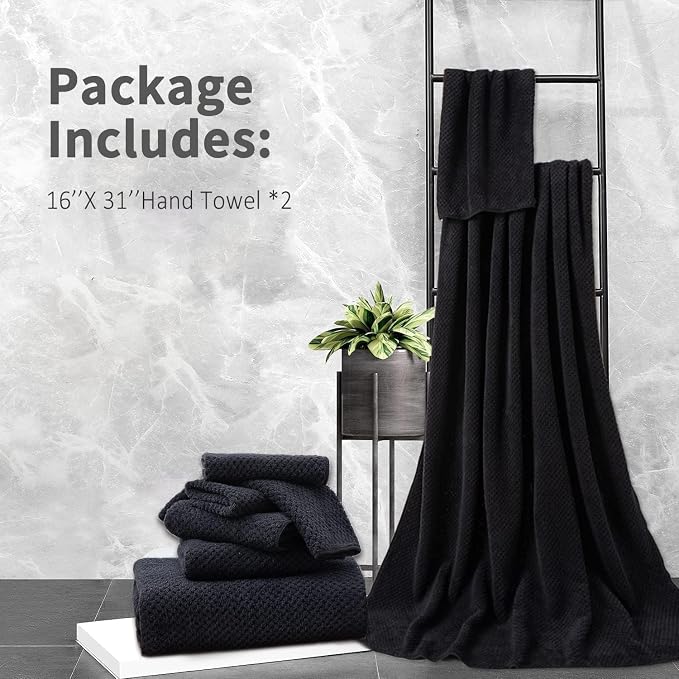 Black Hand Towels Set 2 Pack-16“x31”, Ultra Soft Microfibers Bathroom Towel Set - Image 7