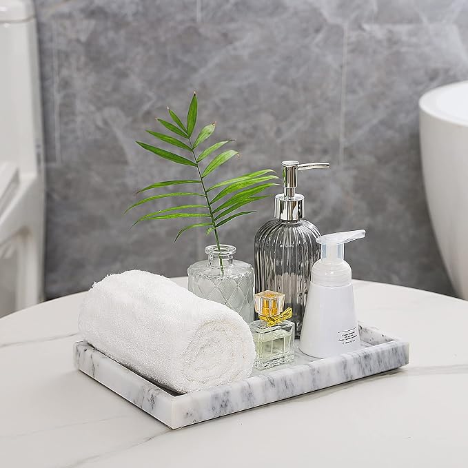Marble Bathroom Vanity Tray, Natural Luxury Vanity Home Kitchen Bathroom Table - Image 6