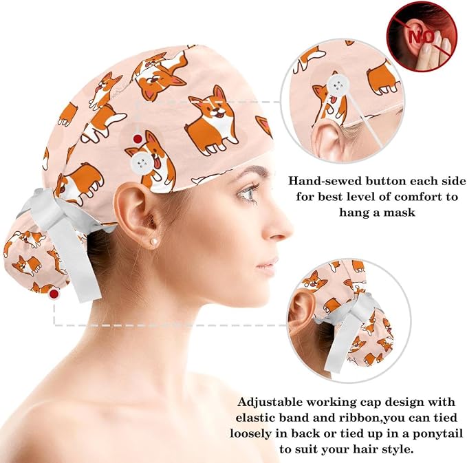 Adjustable Brown Dachshund Dog Blue Surgical Scrub Cap - Image 3