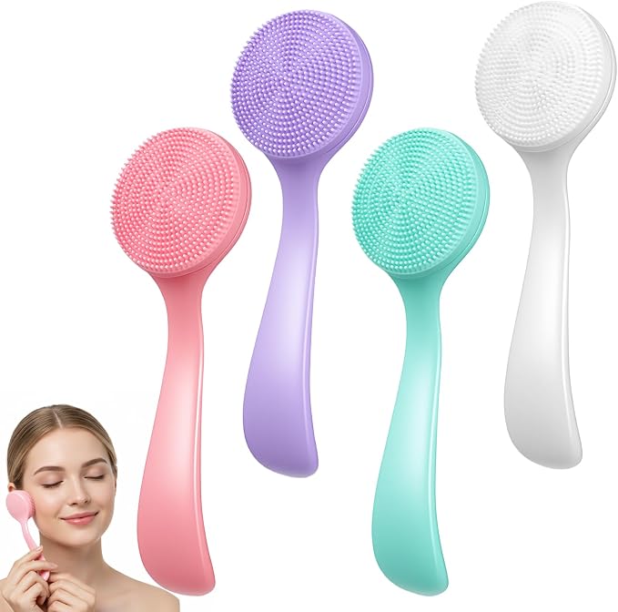 4 Pcs Silicone Face Brush Manual Facial Cleansing Brush, Soft Face Scrubber by Vin+Beauty