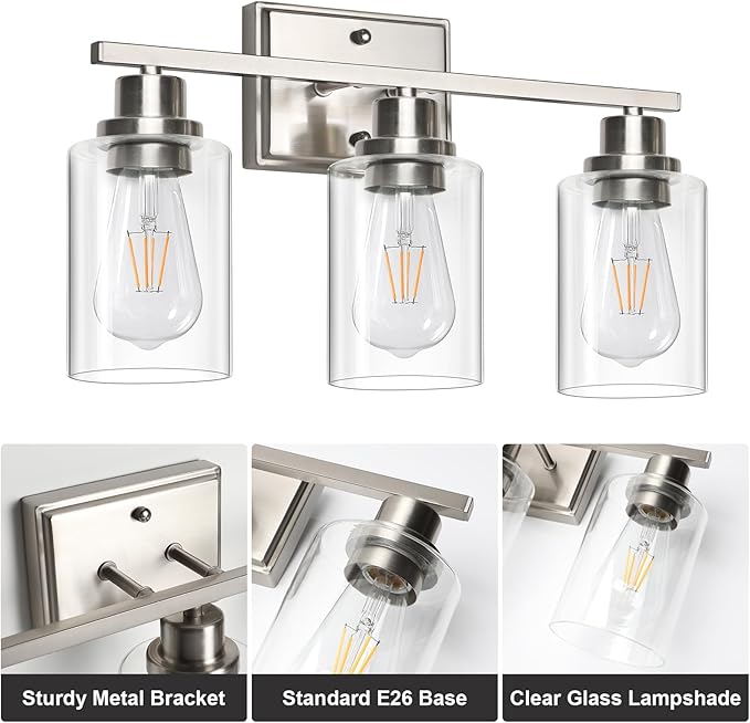 Unicozin 3 Light Bathroom Light Fixtures, Modern Vanity Lights Over Mirror - Image 4