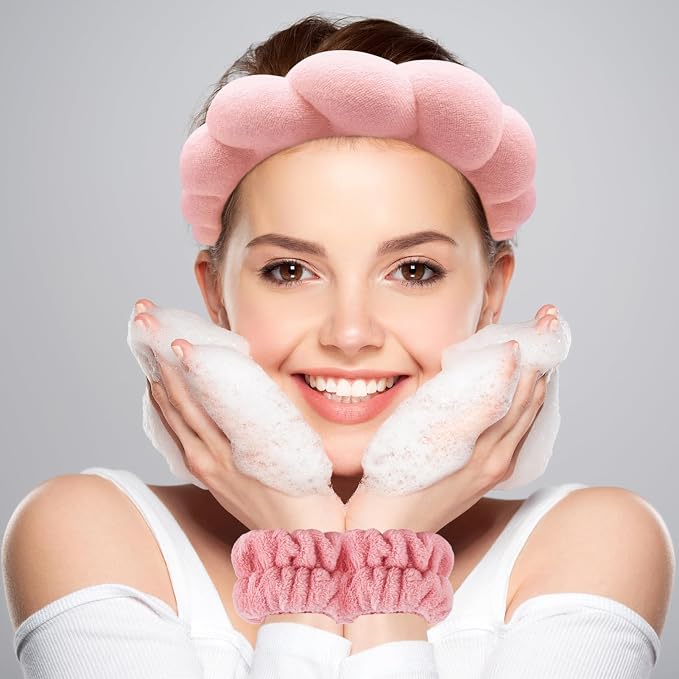 Zkptops Spa Headband for Washing Face Wristband Set Sponge Makeup Skincare - Image 2