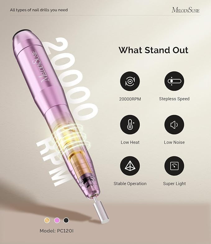 MelodySusie Pen-Shaped Portable USB Nail Drill, PC120I 20000RPM Electric Nail - Image 4