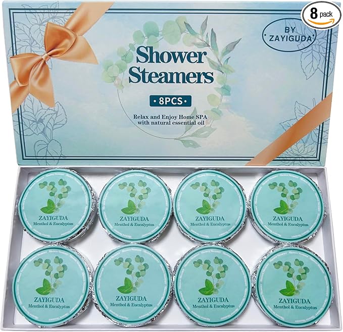 Shower Steamers Aromatherapy 8 Pack, Menthol & Eucalyptus Shower Bombs by ZAYIGUDA