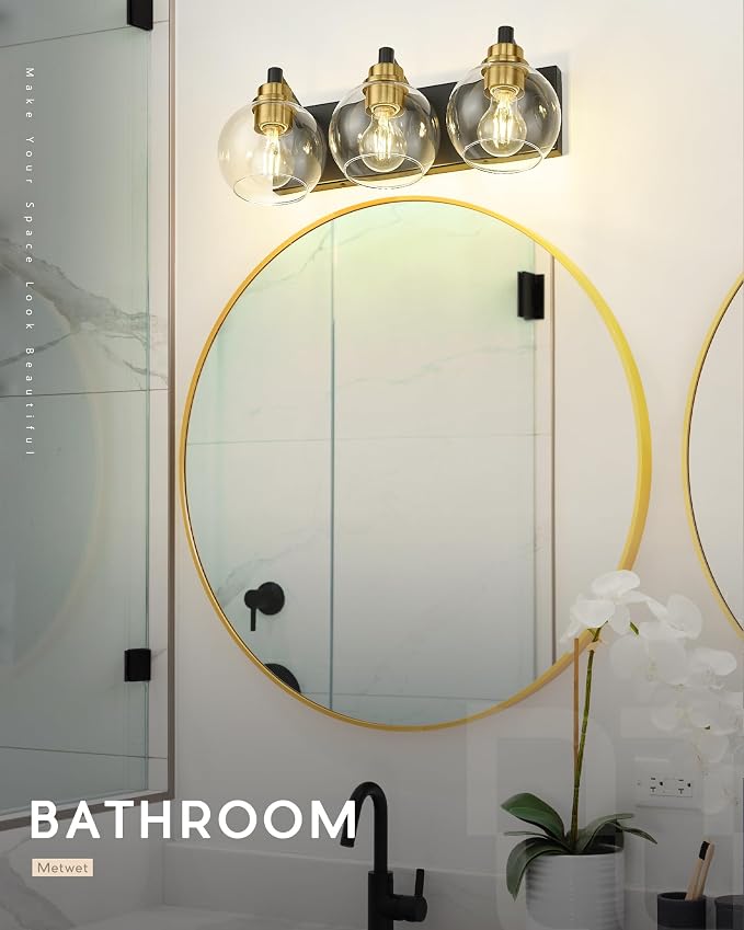 Bathroom Light Fixtures, 3-Light Black and Gold Bathroom Vanity Light, Modern - Image 5